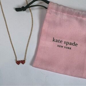 Kate Spade Yours Truly Red Crystal Double Heart Necklace Gold Tone Pavé NWT